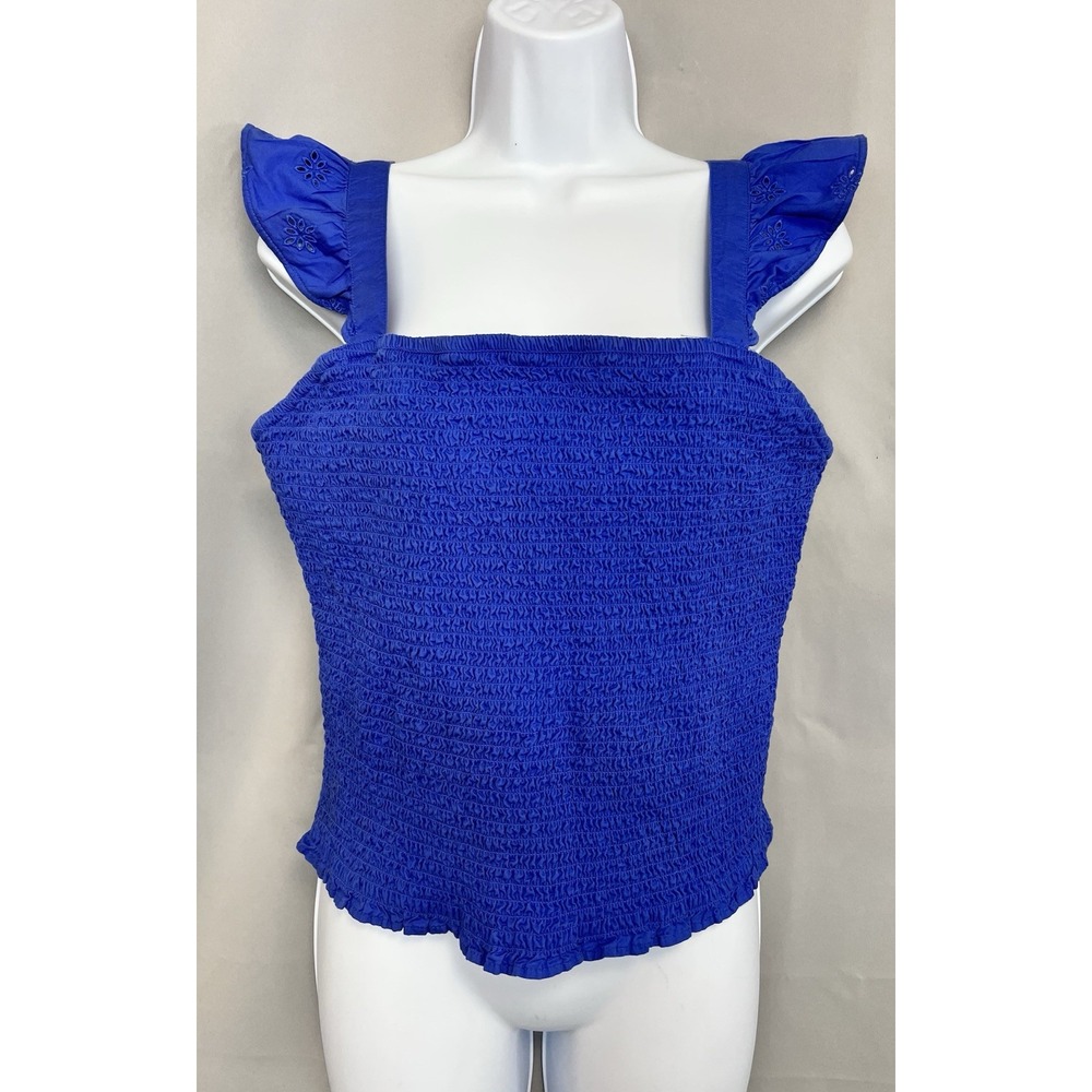 Old Navy Womens Royal Blue Sleeveless Elastic-Waist Stretchy Blouse Large‎